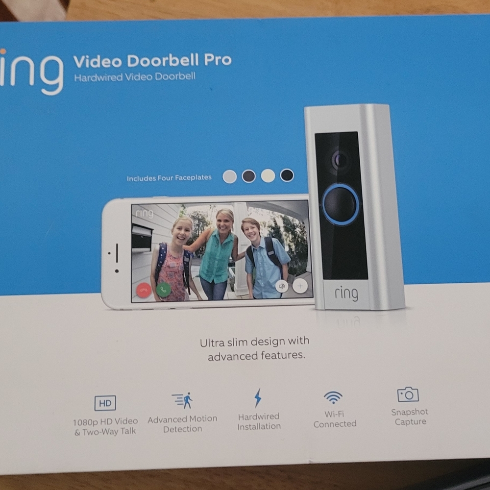 New in box wired RING doorbell and security camera black white ivory